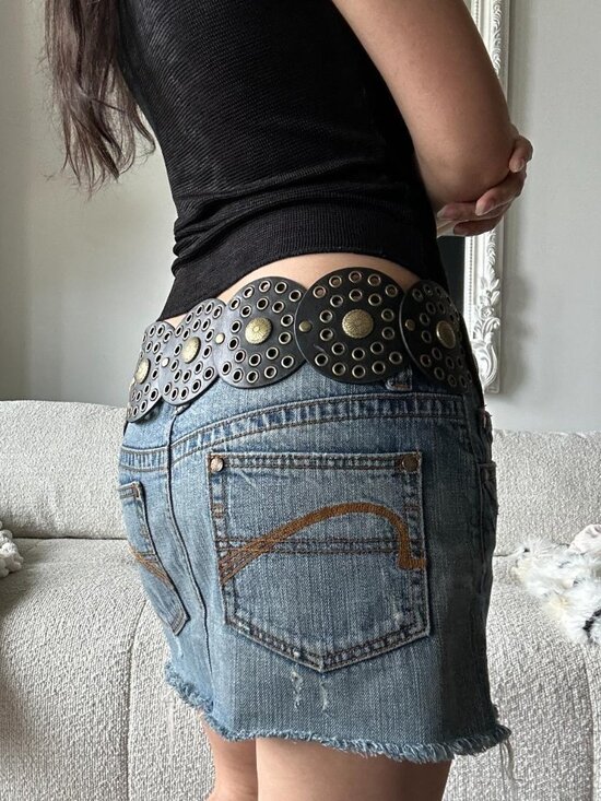 Y2K Black Concho Belt Wide Western Cowgirl Grunge Statement - Picture 3 of 8